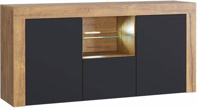 Mex Furniture LTD Modern Brown Sideboard with Matt Doors and Integrated LED Lighting, W: 145 cm, D: 35 cm, H: 70 cm