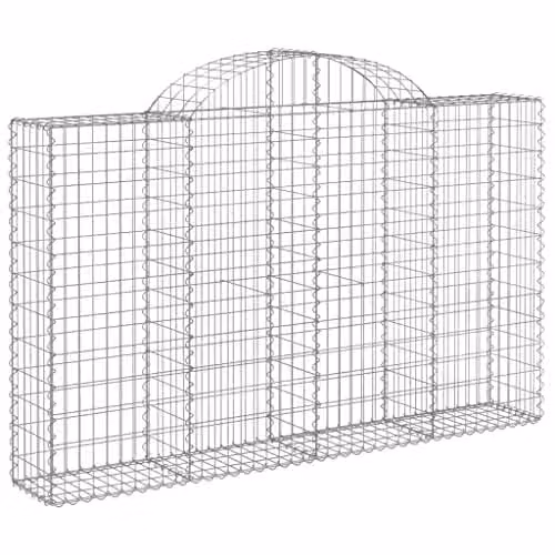 vidaXL Set of 9 Arched Gabion Baskets in Silver Galvanised Steel, W: 200 cm, D: 30 cm, H: 120/140 cm – 1
