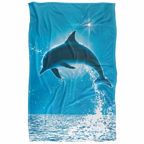 JQ Licensing Royce Mcclure Dolphin Sun Silky Touch Super Soft Fleece Throw Blanket, Blue Multicolour, W/D/H: 91 x 147 cm – 1