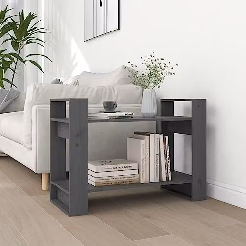 vidaXL Grey Solid Pine Wood Book Cabinet and Room Divider in Rustic Style – 2
