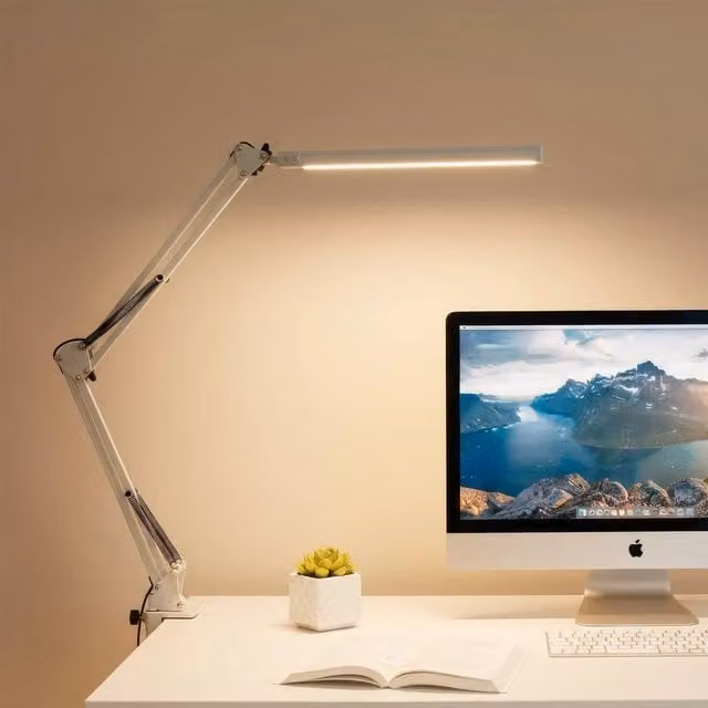 VOGREX 12W Clamp LED Desk Lamp with 3 Colour Modes in White – 1
