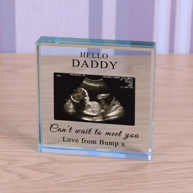 Uniqueful Personalised Cant Wait To Meet You Baby Scan Glass Token in Clear and Beige