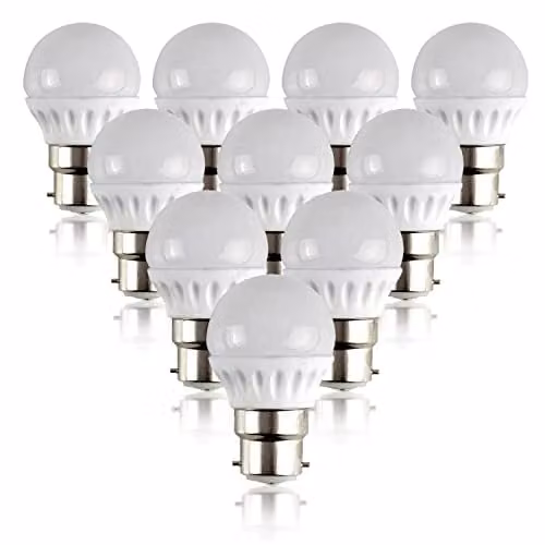 MiniSun Pack of 10 4W LED B22 Golfball Energy Saving Light Bulbs, 2700K Warm White