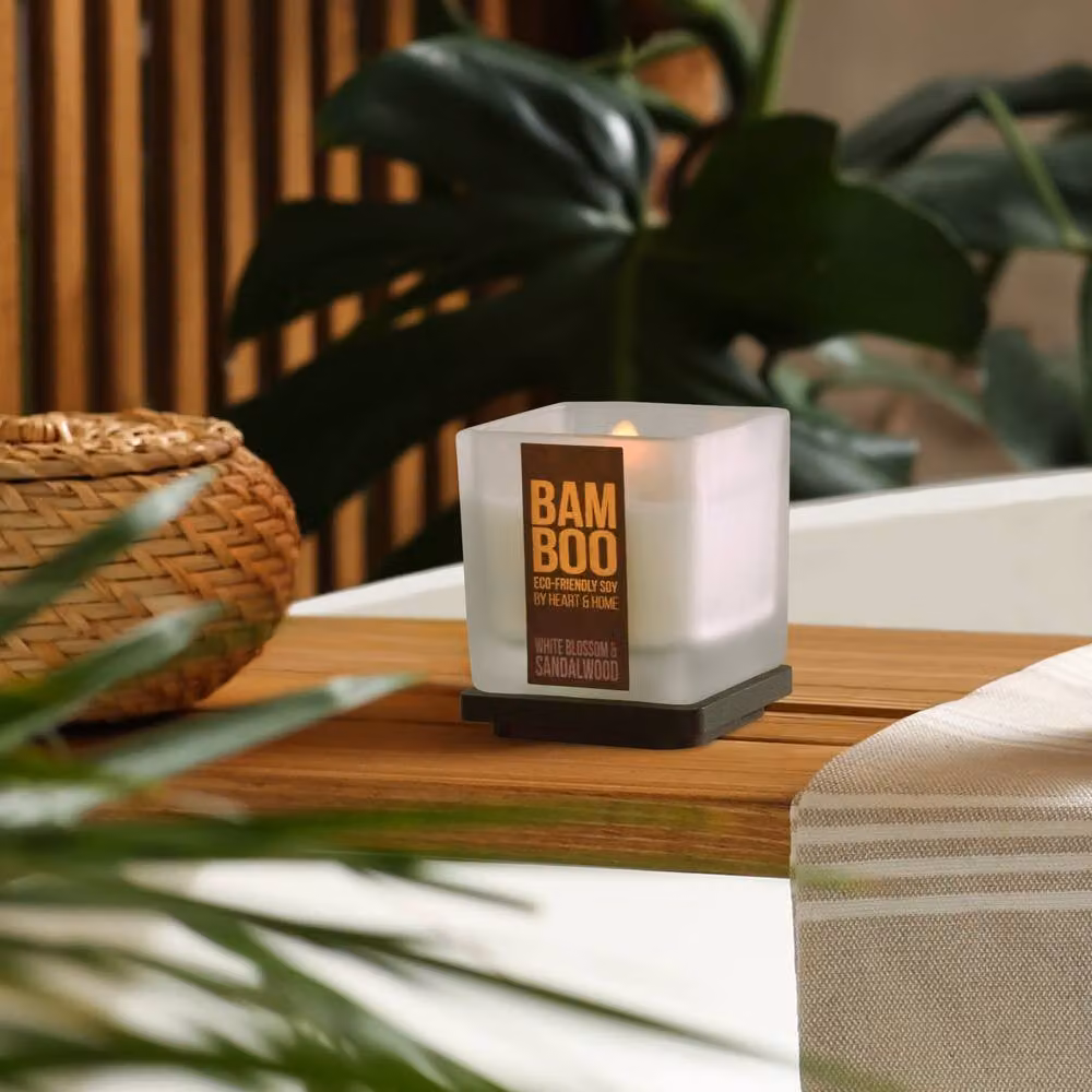 Bamboo Small White Blossom & Sandalwood Soy Wax Candle in Cool White – 2
