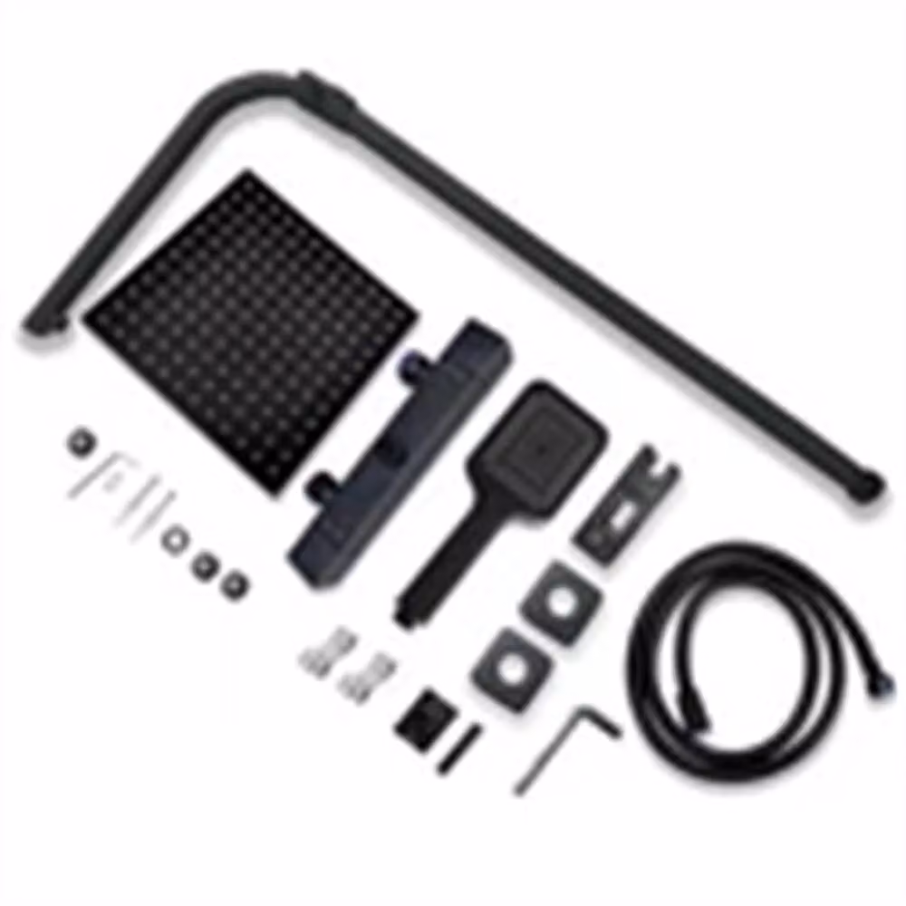 Nordara Matt Black Exposed Thermostatic Shower Set with Overhead Shower and Rigid Column – 2