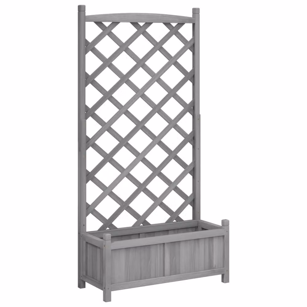 Berkfield Home Grey Solid Wood Fir Planter with Trellis and Tub, W/D/H: 150 x 75 x 35 cm – 2