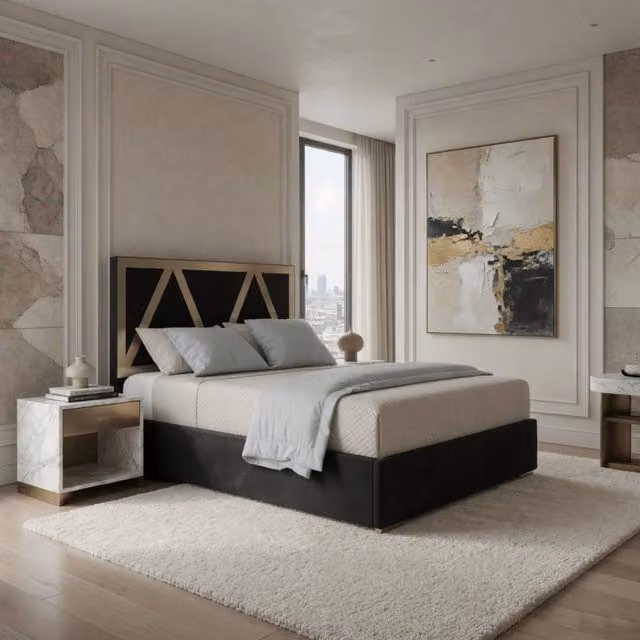 KDMD Eskdale Upholstered Soft Velvet Designer Bed Frame with Black Metal, Super King Size (200 x 200 cm) – 1