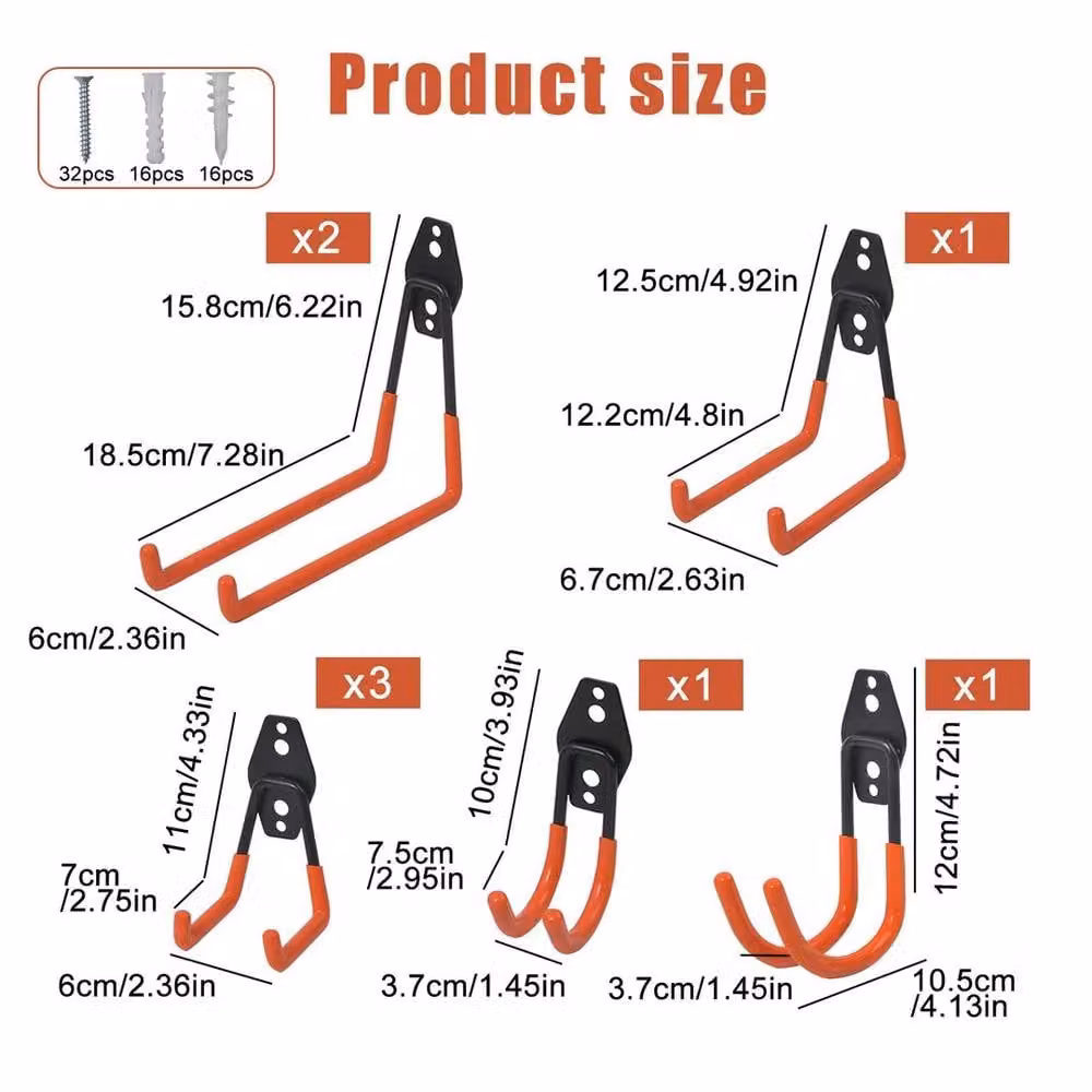 PAWNORA 8 Pack Heavy Duty Steel Garage Hooks in Orange – 2