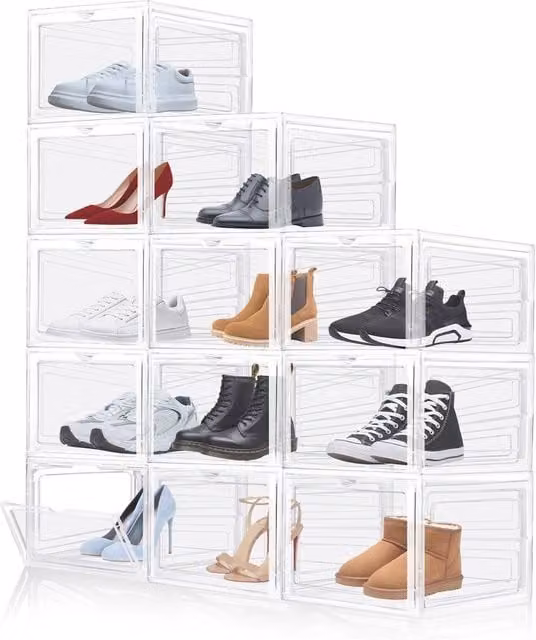 KORVIXA 12-Piece Stackable Clear Plastic Shoe Storage Boxes