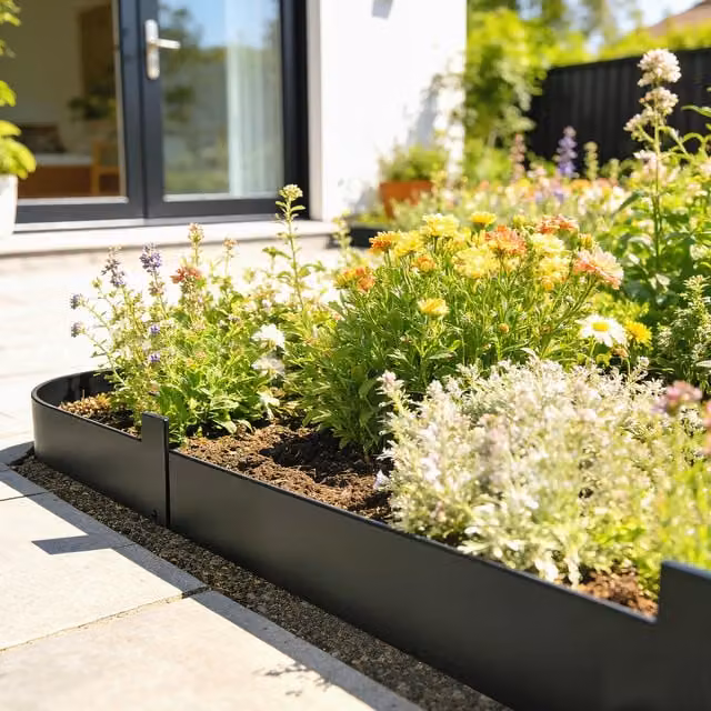 Outsunny 5-Piece Black Metal No-Dig Outdoor Picket Garden Fence Panels