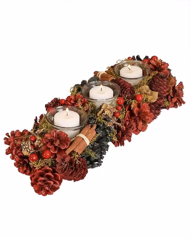 Dibor Cinnamon Pine Trio Tealight Christmas Centrepiece Candle Holder in Red – 2