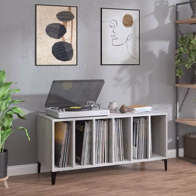 Berkfield Home Record Cabinet in Grey Sonoma, W/D/H: 100 x 38 x 48 cm