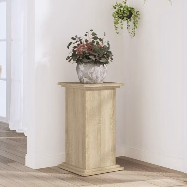 Berkfield Home Sonoma Oak Plant Stand in Brown, W/D/H: 33 x 33 x 60 cm