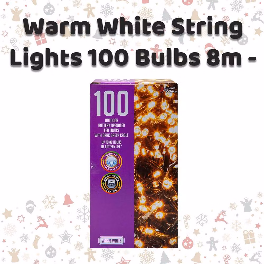 VFM e-Store Warm White Christmas String Lights with 100 Bulbs in White – 2