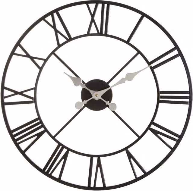 Orsina Vitus Modern Round Black and Silver Metal Wall Clock, Diameter: 56 cm – 1