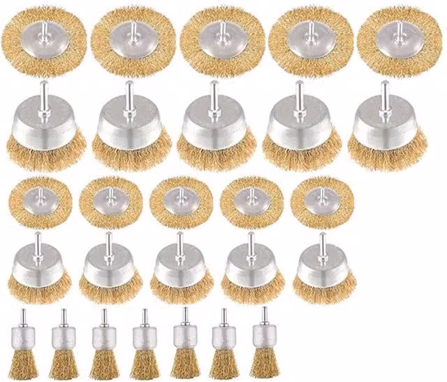 EONLION 27 Piece Metal Wire Brush Set for Rotary Drill Attachments in Silver and Multicolour – 1
