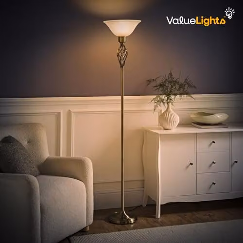 MiniSun Antique Gold Barley Twist Floor Lamp with Frosted Alabaster Shade – 2
