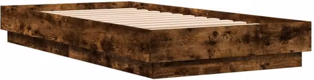 Berkfield Home Durable Single Bed Frame with LED Under-Bed Lighting in Smoked Oak Brown, W/D/H: 90 x 190 cm
