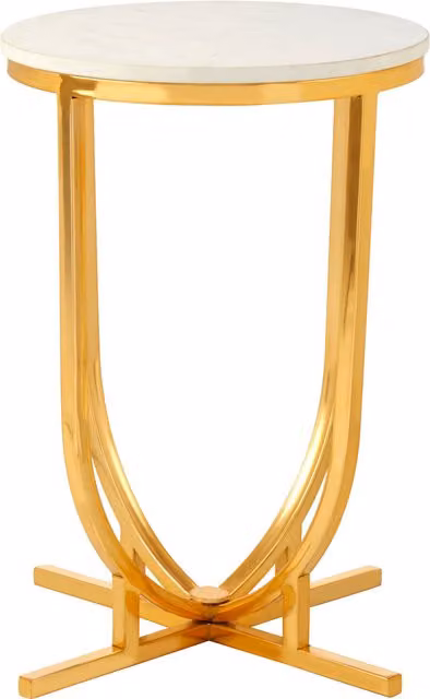 Orsina Round White Marble and Gold Side Table