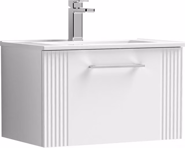Balterley Wall Hung 1 Drawer Vanity Unit with Minimalist Basin, Satin White, Width: 60 cm