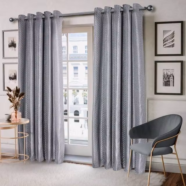 New Edge Blinds Wave Woven Jacquard Curtains in Blue, Anthracite and Grey, Width: 168 cm, Drop: 137 cm – 1