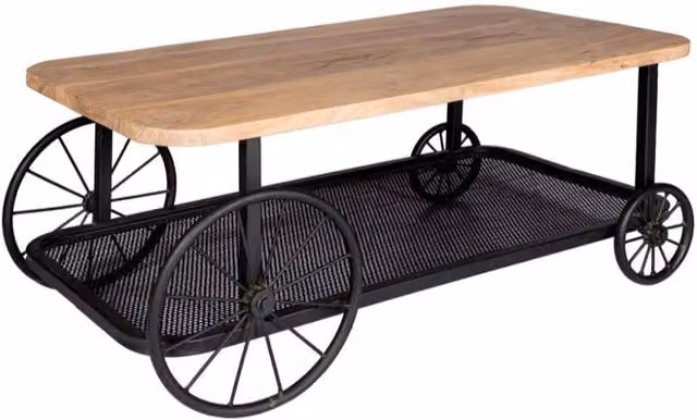 IH Design Lilah Industrial Rectangular Coffee Table in Brown Mango Wood and Black Metal – 1