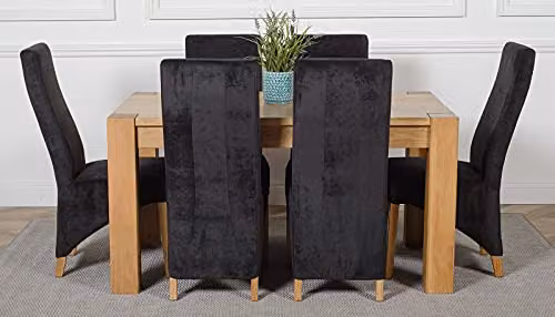 Thats Furniture Kuba Oak Dining Table and 6 Lola Upholstered Fabric Chairs Set, W: 150 cm, D: 85 cm, H: 78 cm – 2