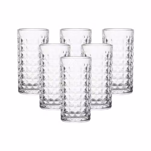 Simpa Set of 6 Quilted Diamond Pattern Highball Tumbler Glasses, 278ml, Clear