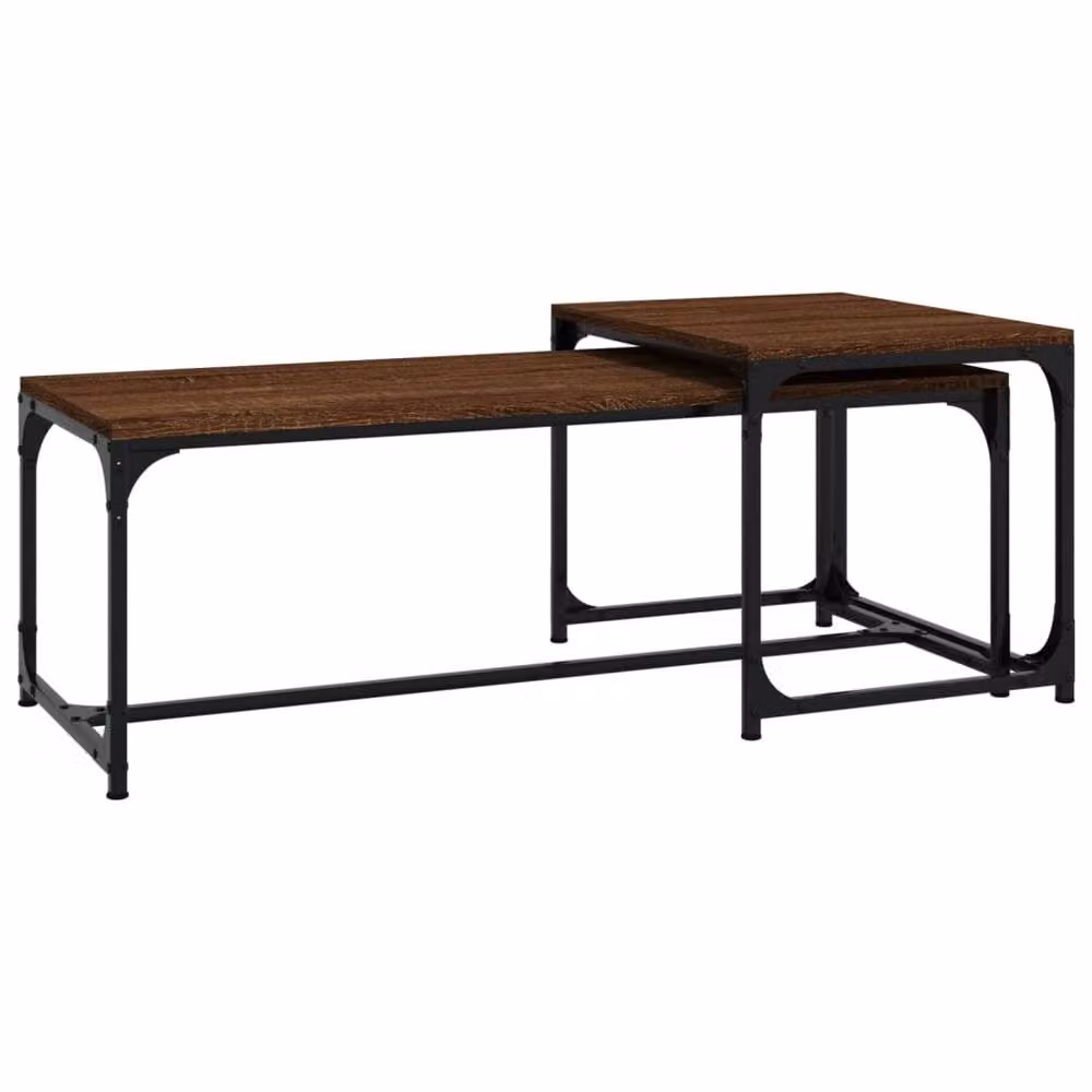 Berkfield Home Set of 2 Nested Coffee Tables in Brown Oak Engineered Wood – 3