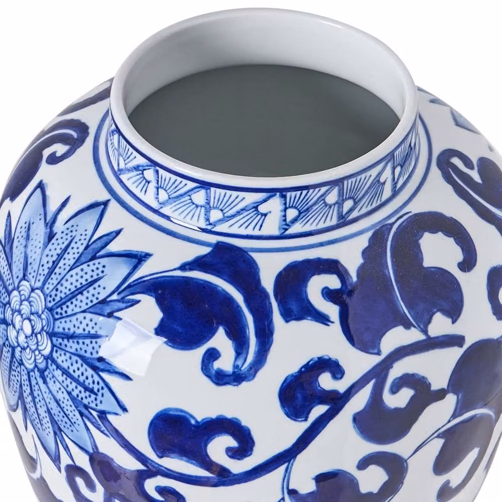Wyld and Coco White and Blue Floral Porcelain Lidded Ginger Jar Vase – 4