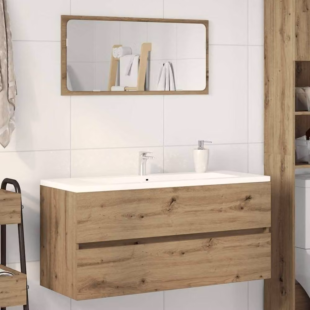 Berkfield Home Artisan Oak Sink Cabinet in Brown, W/D/H: 100 x 38.5 x 45 cm – 2