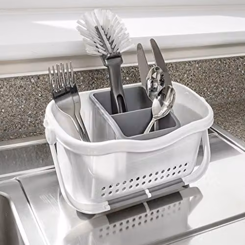 Addis Premium Sink Cutlery Draining Storage Caddy, White/Grey, W: 12 cm, D: 24 cm, H: 20.5 cm – 2
