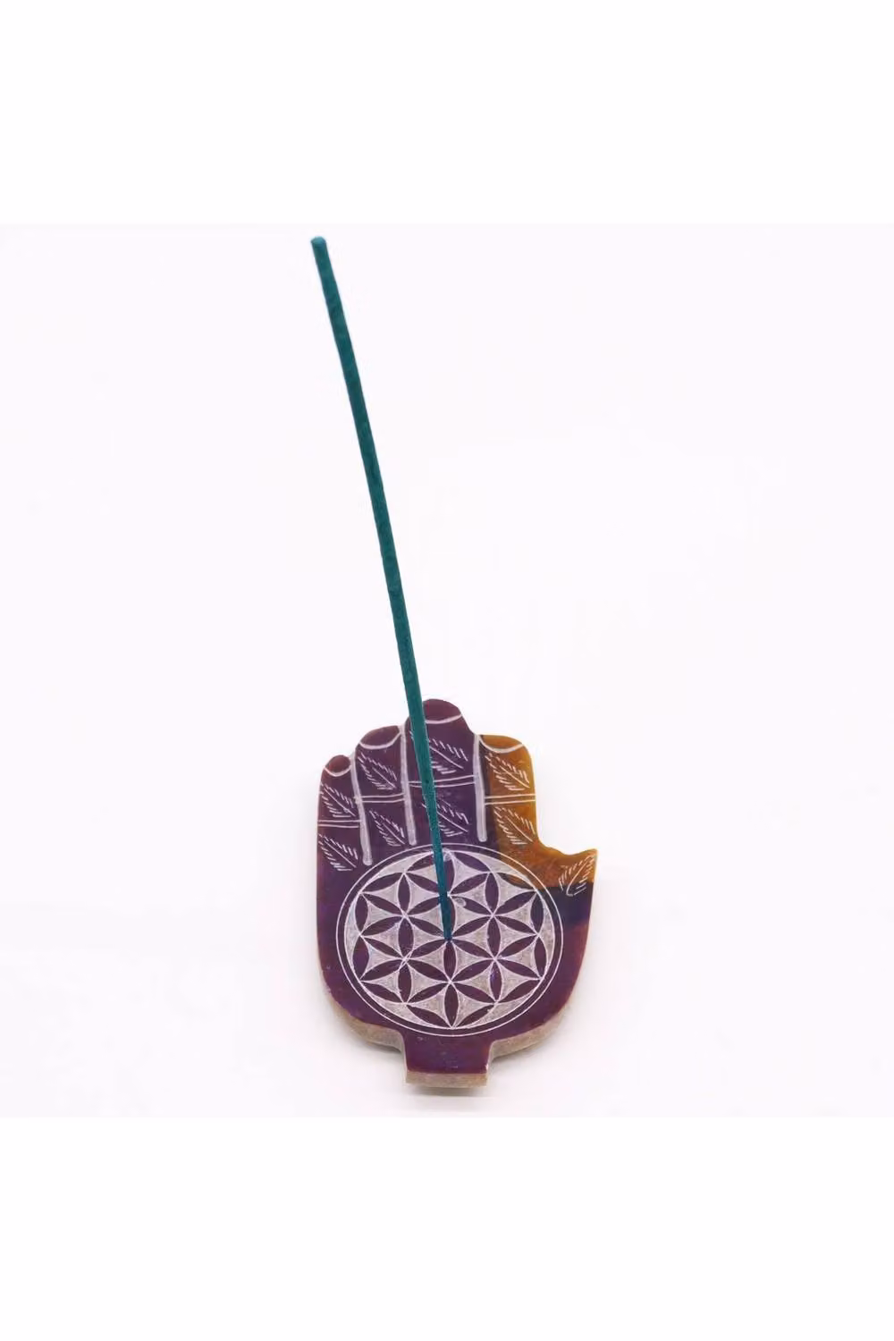 KDMD Soapstone Hamsa Incense Holder with Flower of Life Pattern in Multicolour and Purple – 2