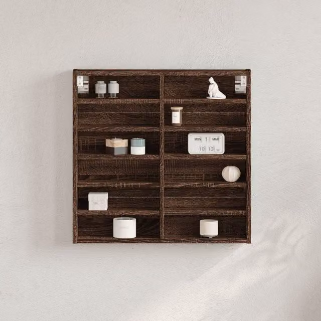 Berkfield Home Brown Oak Vitrine Cabinet with Glass Doors, W/D/H: 60 x 8.5 x 58 cm