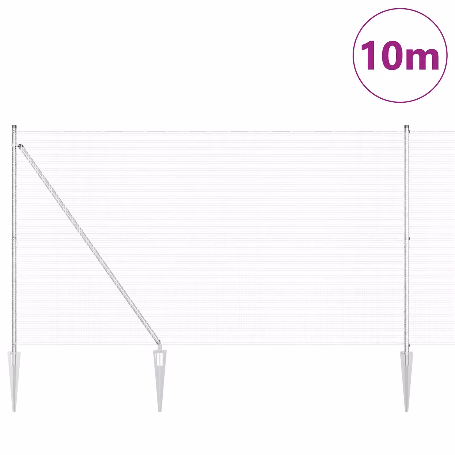 Berkfield Home Galvanised Steel Welded Wire Fence with 7 Spike Posts, Silver, W: 10 m, H: 1.6 m – 2