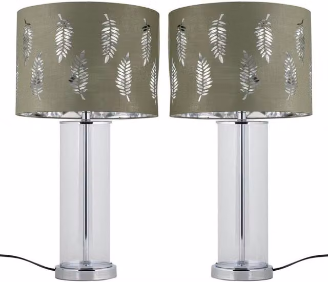 First Choice Lighting Aura Set of 2 Chrome Table Lamps with Green Fabric Shades – 1