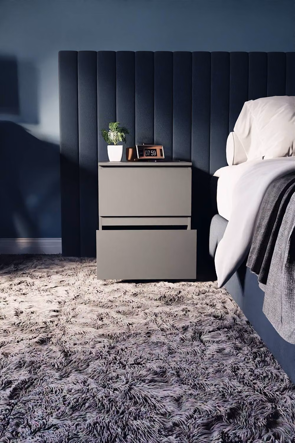 HD Designs Denver 2 Drawer Bedside Chest of Drawers in Grey – 3