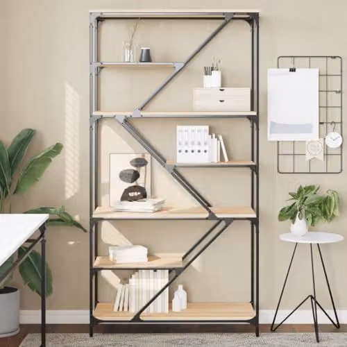 vidaXL Industrial Bookshelf in Brown, W/D/H: 91 x 36 x 176 cm, Wood and Metal – 2