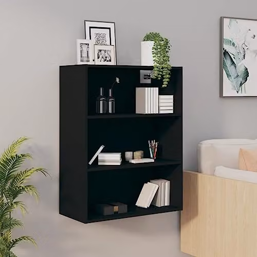 vidaXL Black Wall-Mounted Hanging Cabinet with Doors and Open Shelf, W/D/H: 69.5 x 32.5 x 90 cm – 2