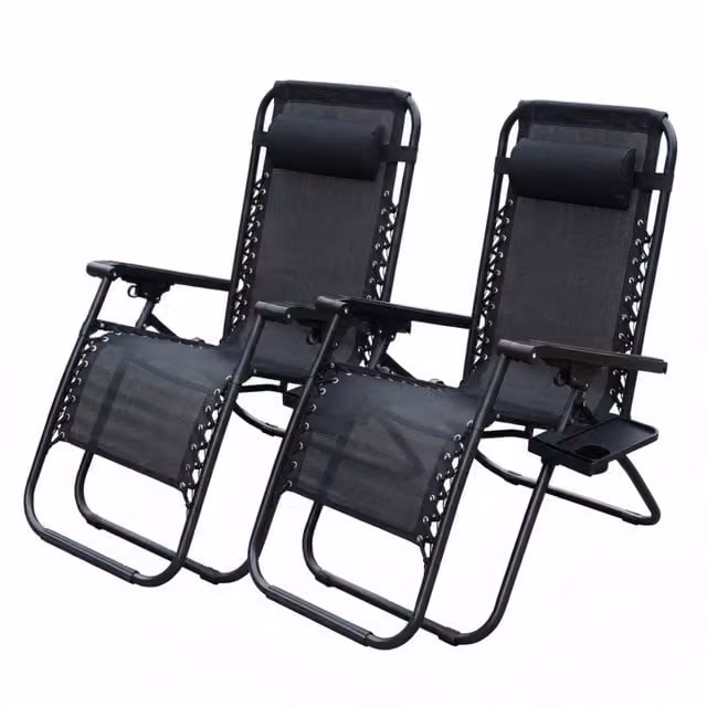 Alivio Zero Gravity Sun Lounger with Adjustable Headrest and Cup Holders, Black Textilene and Metal