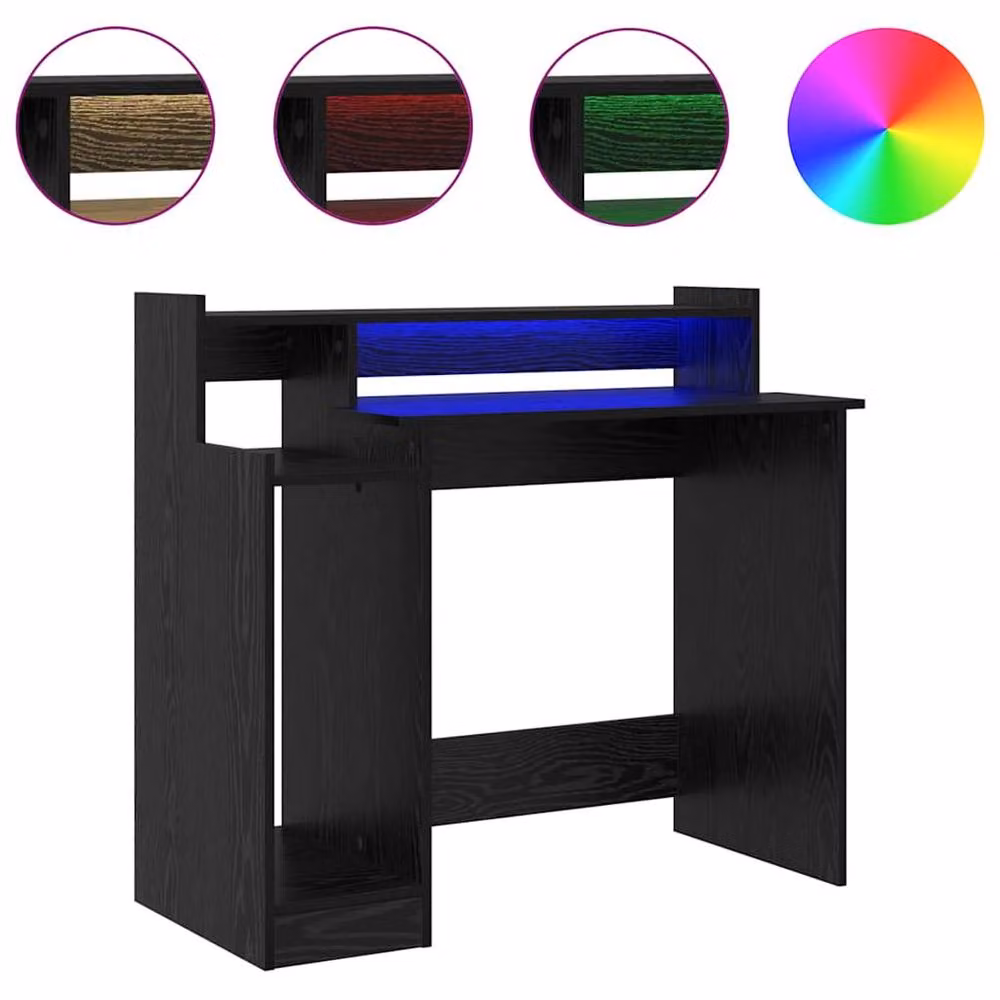 Berkfield Home Modern Writing Desk with Storage Shelf in Black Oak – 3