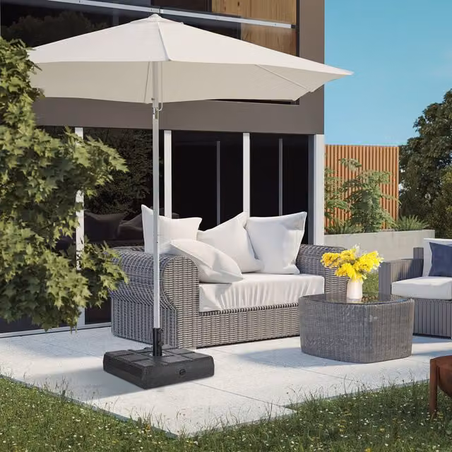 Outsunny Square Parasol Base with Wood Effect in Black Plastic