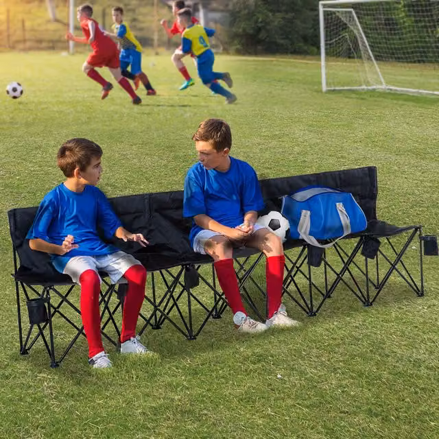 Outsunny Black Folding Multi-Deck Bench with Cup Holders and Armrests