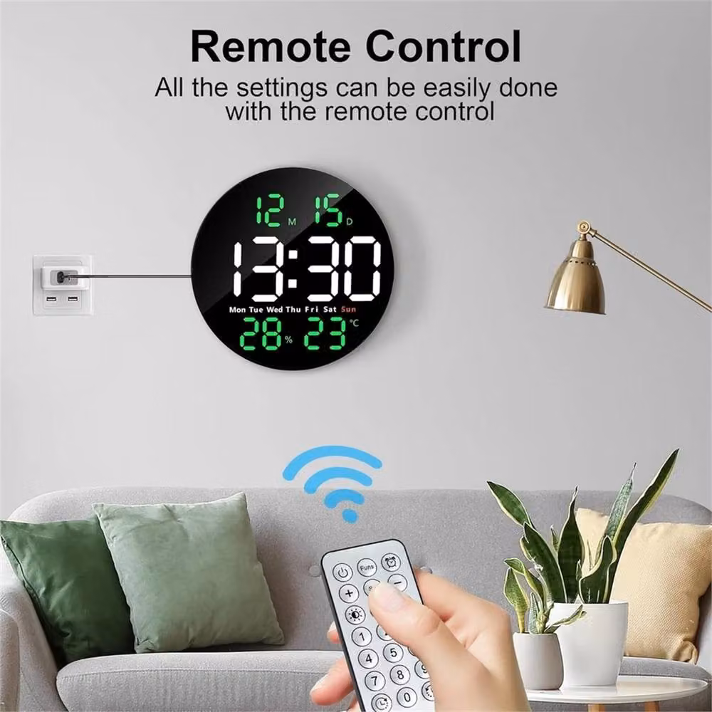Nordara Black Digital LED Wall Clock with Temperature and Date Display, Diameter: 25.4 cm – 5
