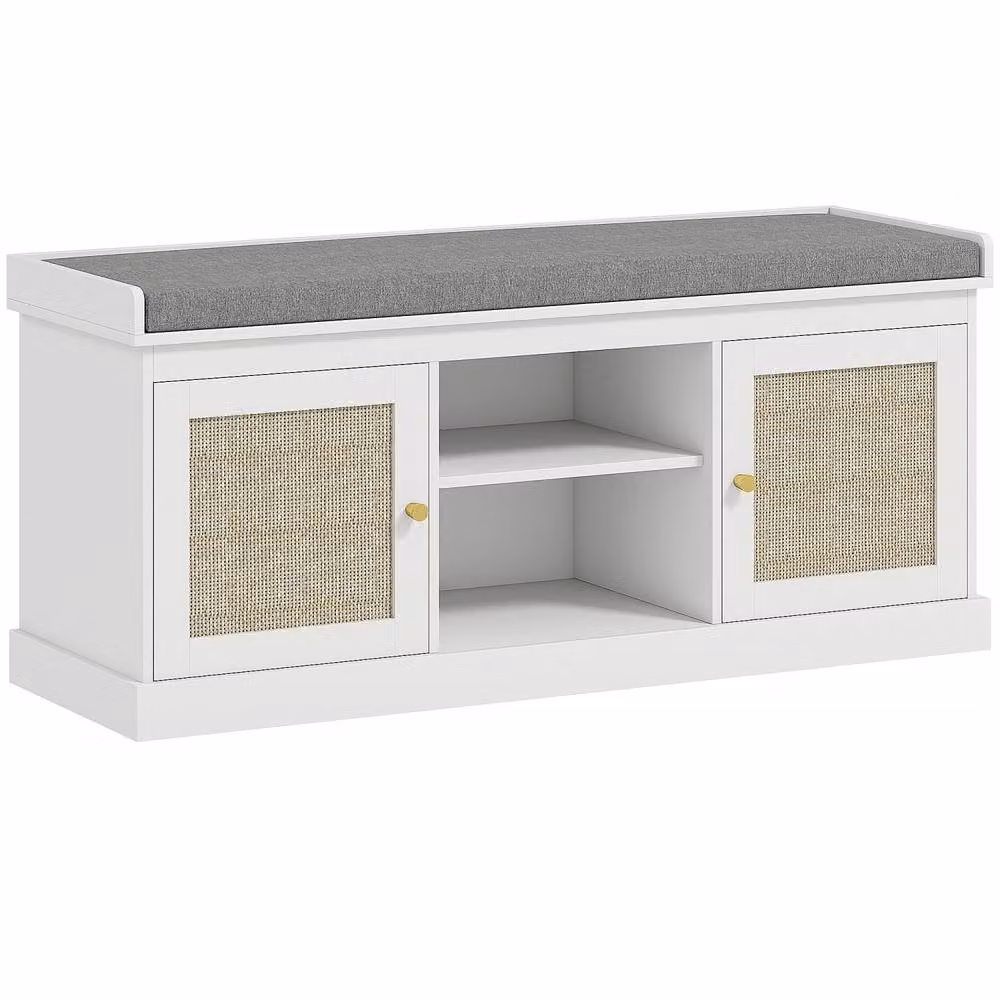 Wyld Haus Bafisa White and Gold Boho Shoe Bench with Cushioned Seat – 2