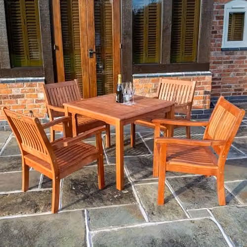 Rowlinson Willington Four Seater Square Eucalyptus Hardwood Garden Furniture Set in Brown – 1