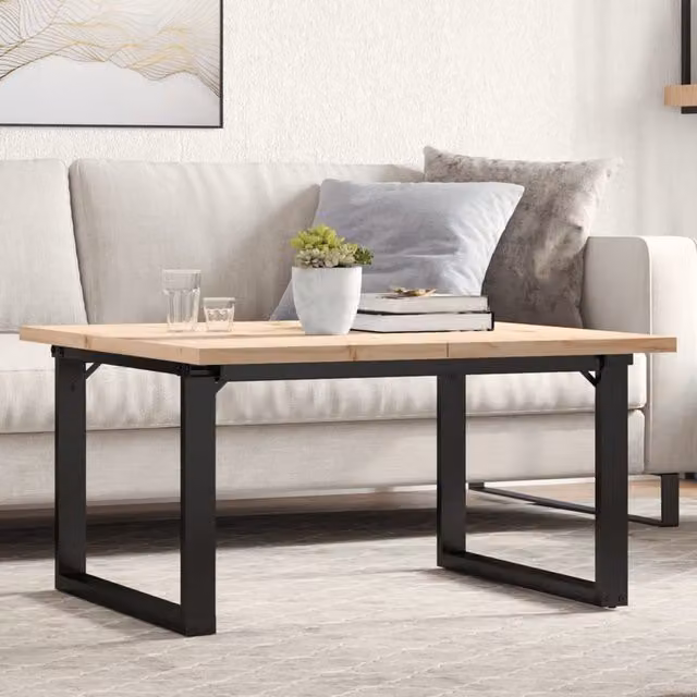 Berkfield Home O-Frame Coffee Table in Brown Solid Pine and Steel, W: 80 cm, D: 80 cm, H: 45.5 cm