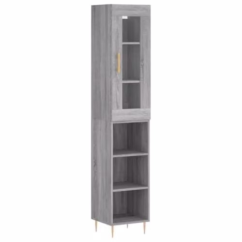 vidaXL Modern Grey Sonoma Highboard and Sideboard Storage Cabinet for Living Room or Bedroom