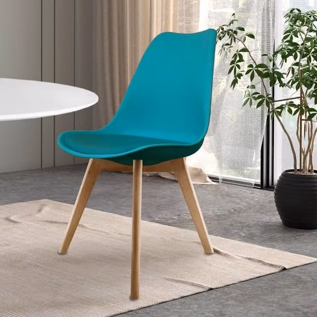 Fusion Living Modern Petrol Green Fabric Dining Chair with Beech Wood Legs