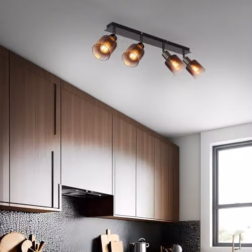 Globo Lighting Modern Adjustable Ceiling Spotlight in Black and Copper with Glass Cylinder Shade – 3